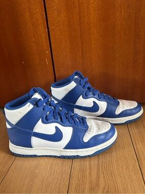 Nike Kentucky Dunk High-Top Sneakers in White & Royal Blue